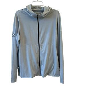 Women's Columbia Light Gray Golf Zip Hooded Jacket Large Thumbholes FCA